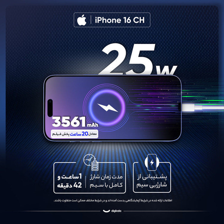 گوشی موبایل اپل iPhone 16 CH دو سیمکارت ظرفیت 128 گیگابایت رم 8 گیگابایت رجیستر شده با گارانتی - نات اکتیو